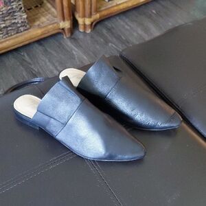 Free People Black Leather Slip-On Mules